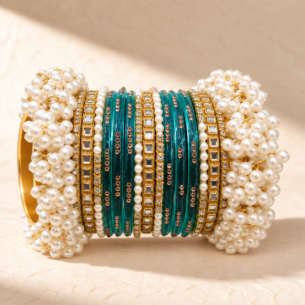 Pearl Kundan Traditional Bangle Set – Multiple Colors