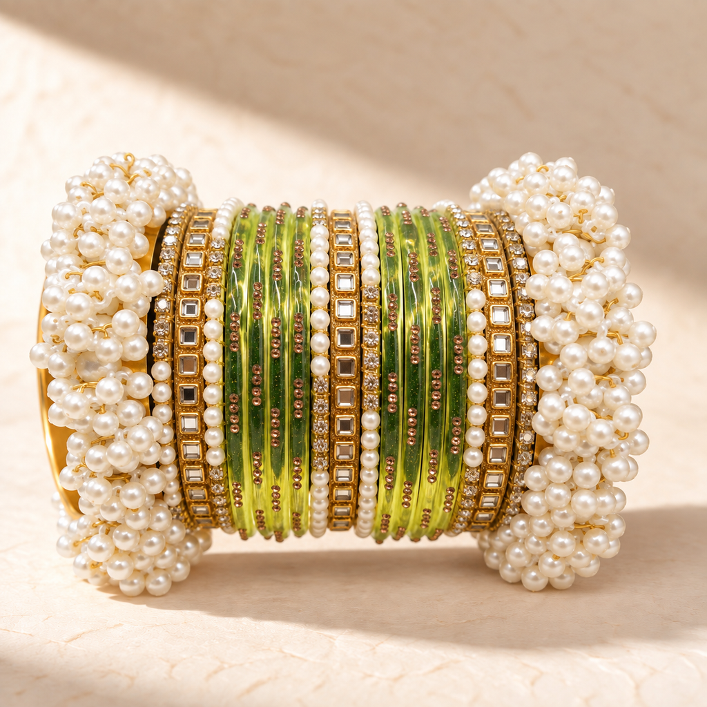 Pearl Kundan Traditional Bangle Set – Multiple Colors