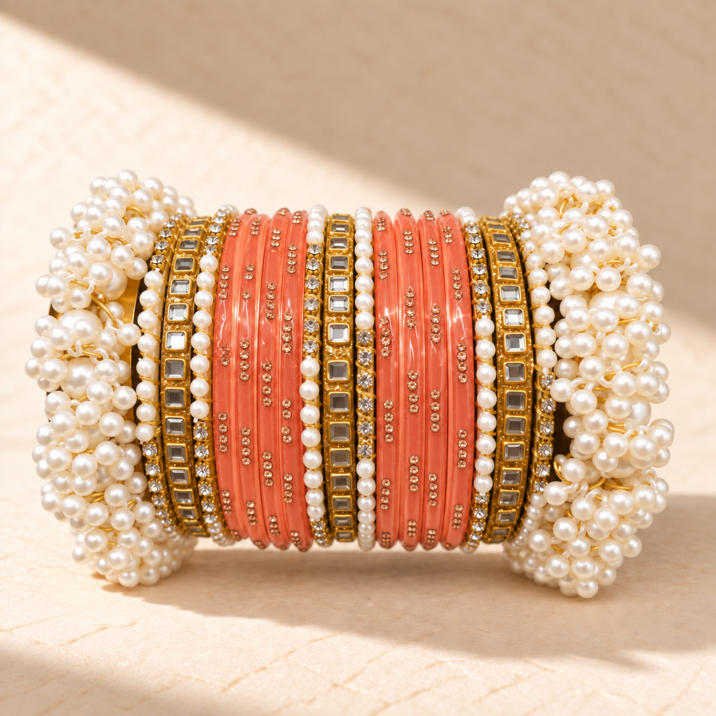 Pearl Kundan Traditional Bangle Set – Multiple Colors
