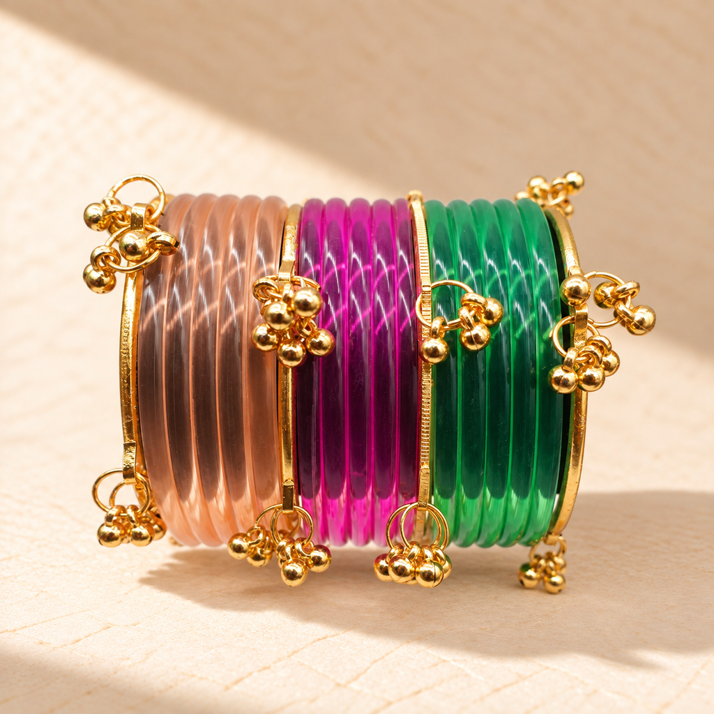 Multicolor Jelly Bangles with Golden Charms