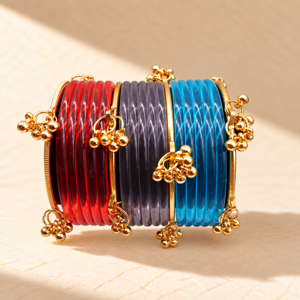 Multicolor Jelly Bangles with Golden Charms