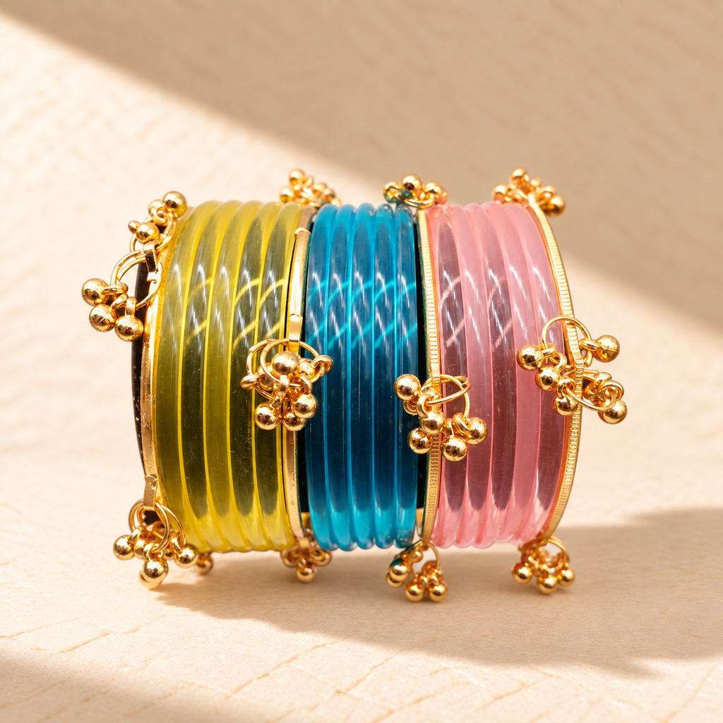 Multicolor Jelly Bangles with Golden Charms