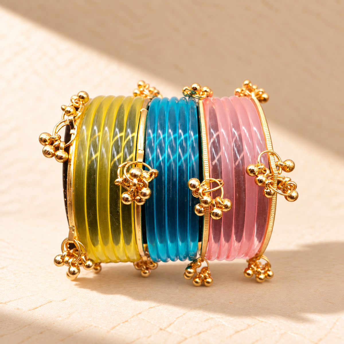 Multicolor Jelly Bangles with Golden Charms