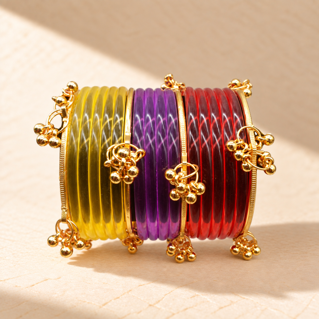 Multicolor Jelly Bangles with Golden Charms