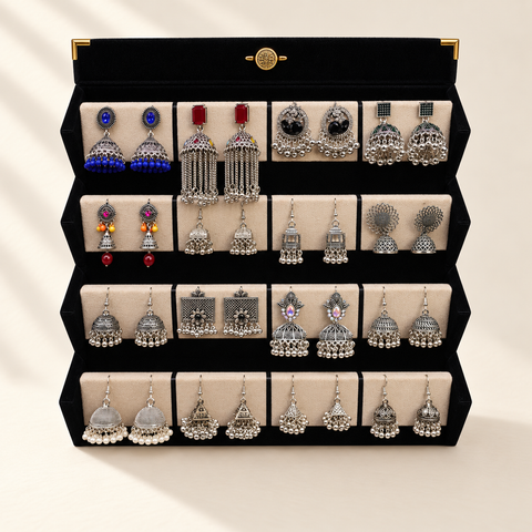 Shehnai Silver 16-Pair Jhumka Box