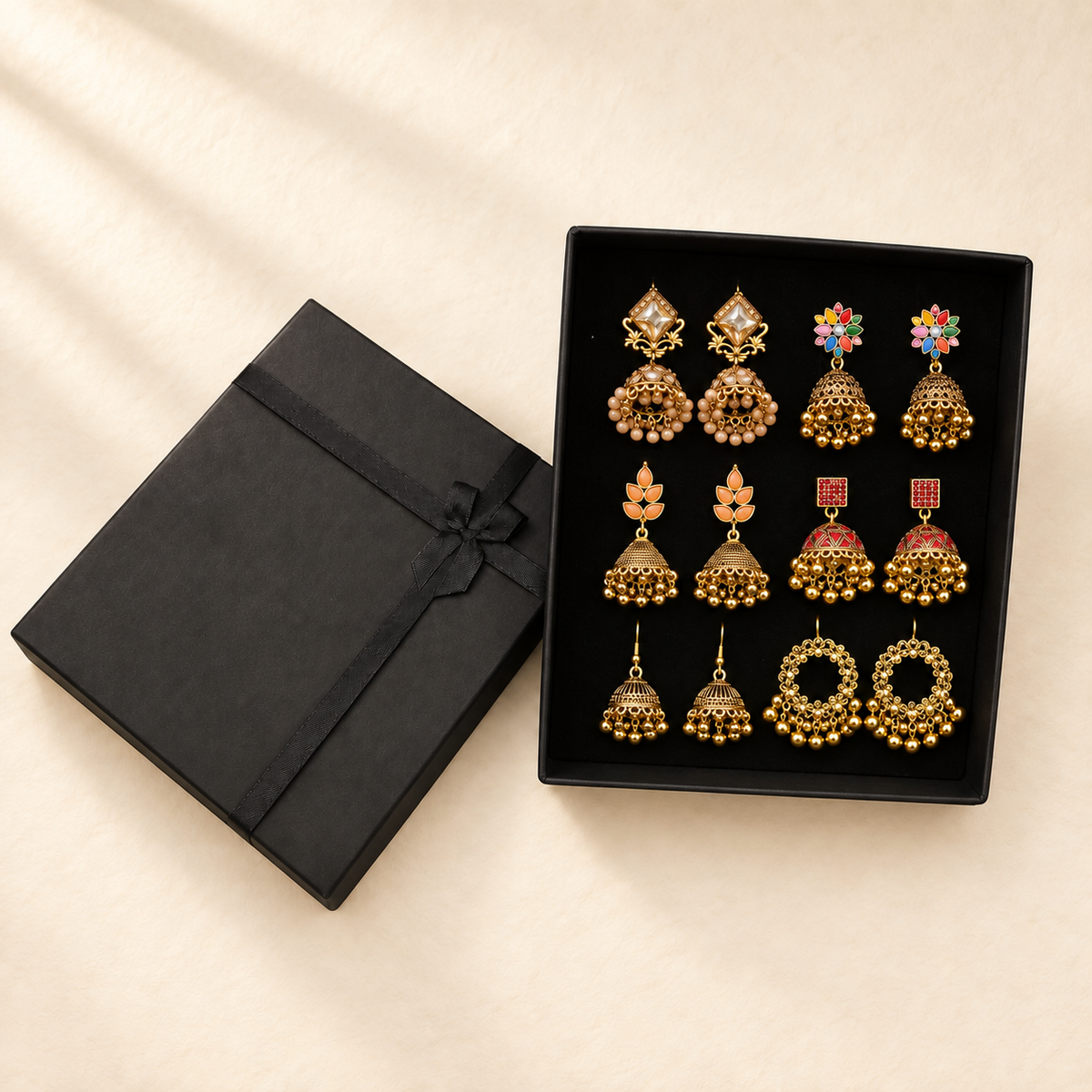 Sunehri Gul 6-Pair Jhumka Box