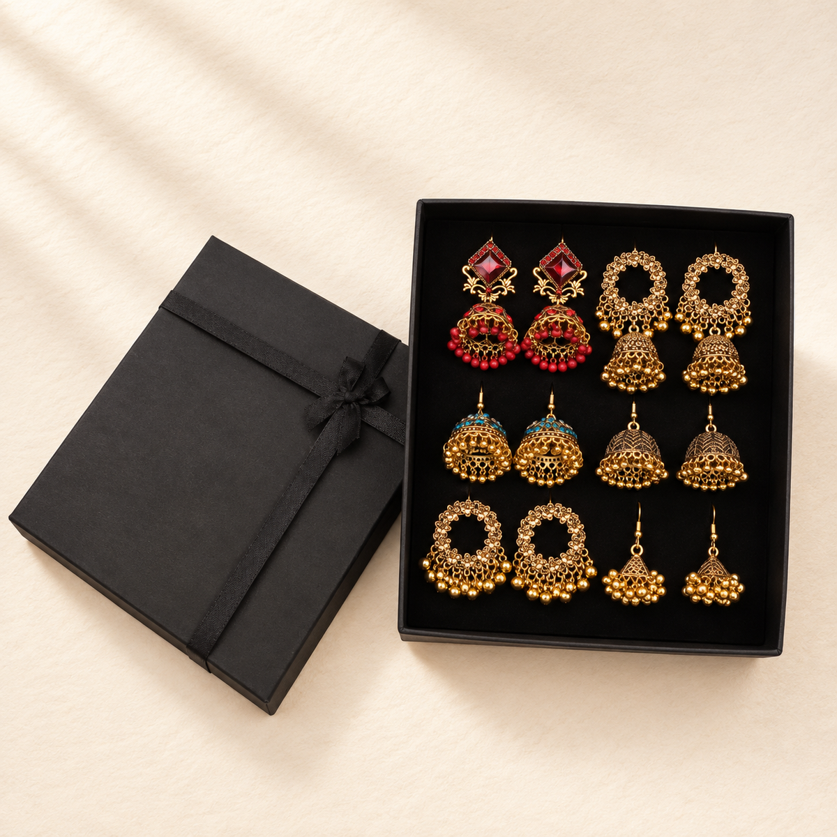 Zar-e-Surkh 6-Pair Jhumka Box