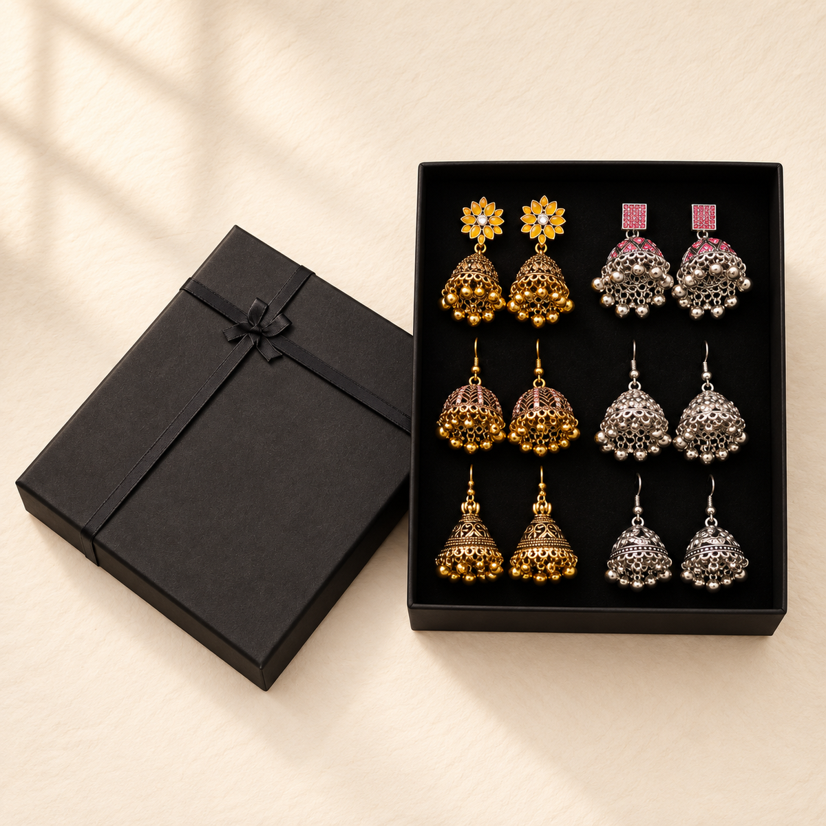 Zar-o-Seem 6-Pair Jhumka Box