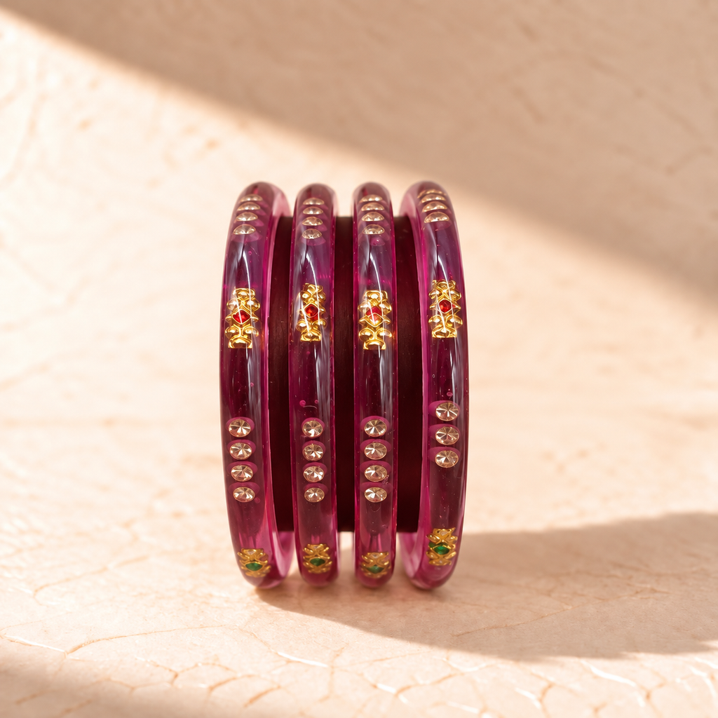 Traditional Crystal Plastic Bangles – 4 Piece Set
