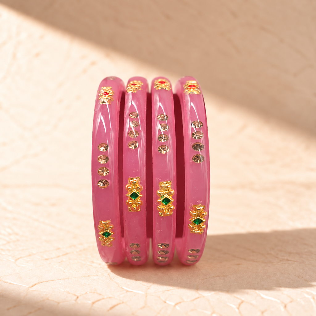 Traditional Crystal Plastic Bangles – 4 Piece Set