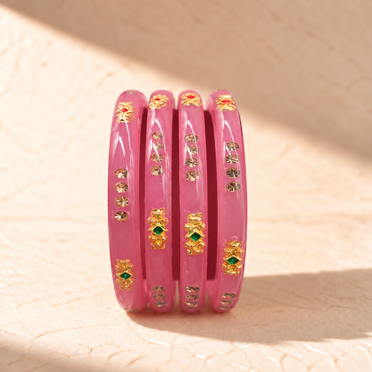Traditional Crystal Plastic Bangles – 4 Piece Set