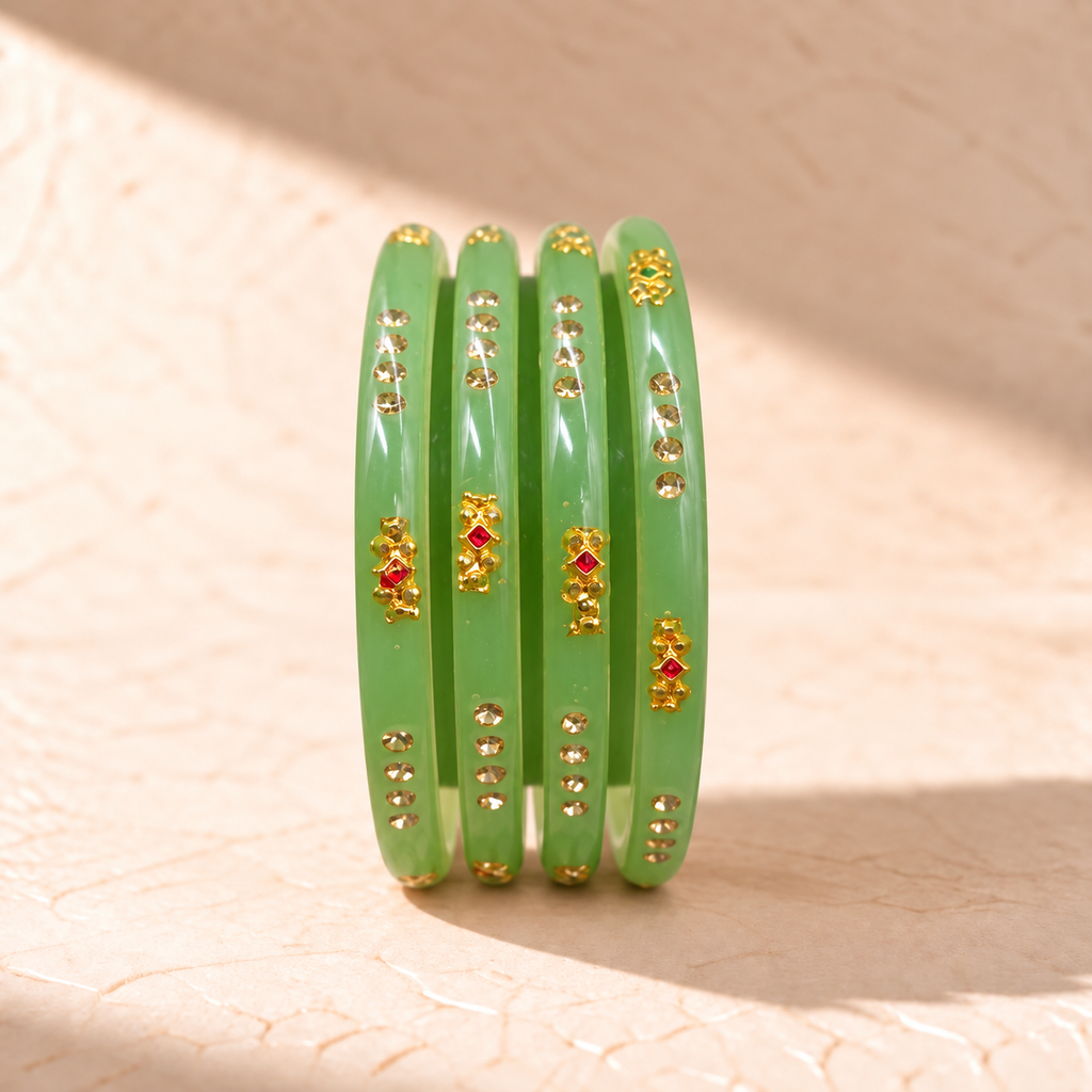 Traditional Crystal Plastic Bangles – 4 Piece Set