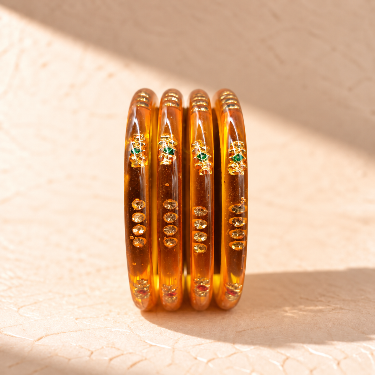 Traditional Crystal Plastic Bangles – 4 Piece Set