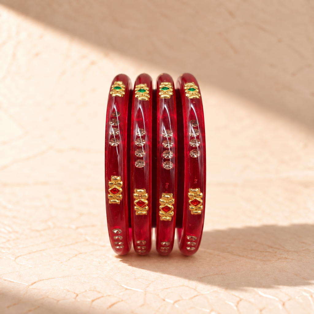 Traditional Crystal Plastic Bangles – 4 Piece Set