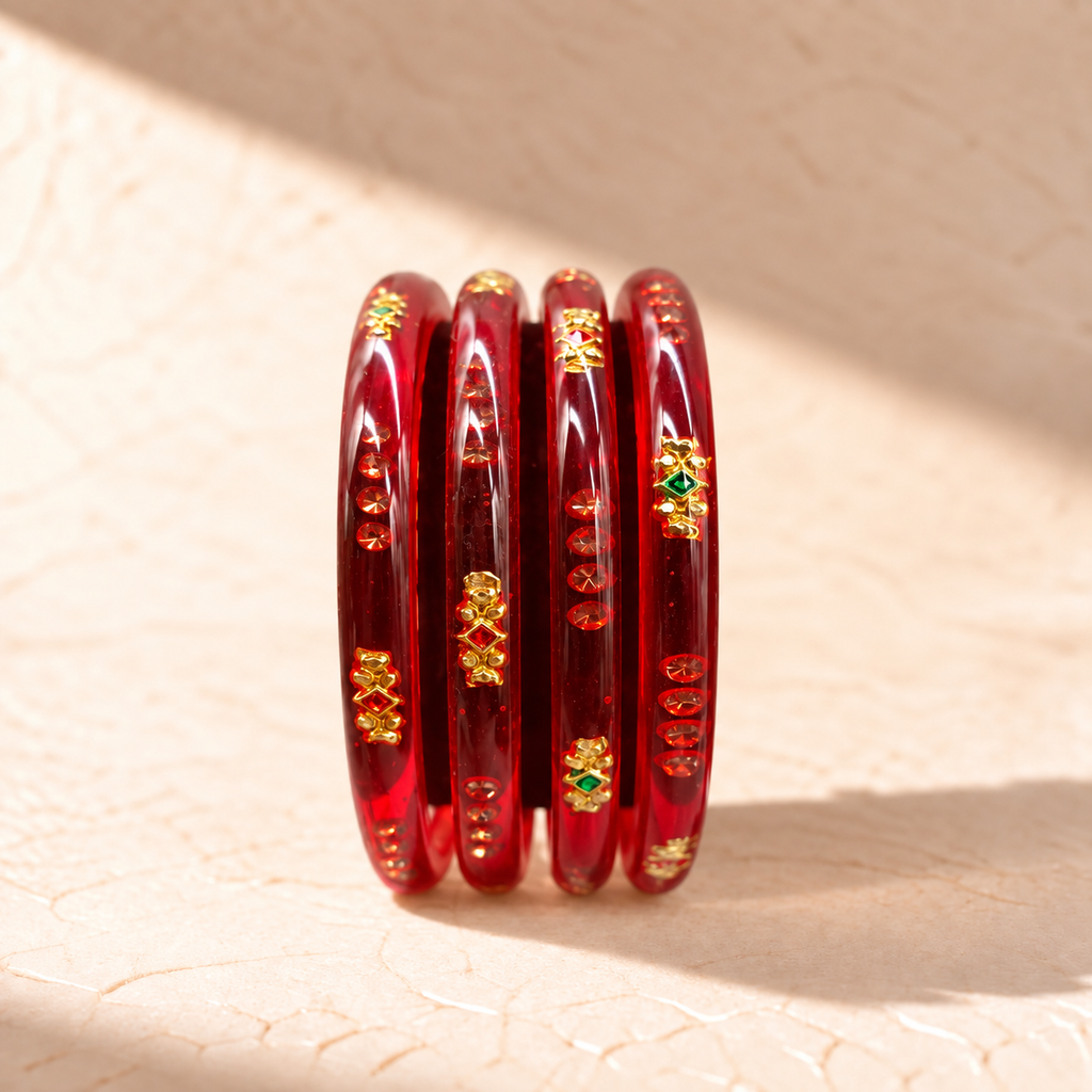 Traditional Crystal Plastic Bangles – 4 Piece Set