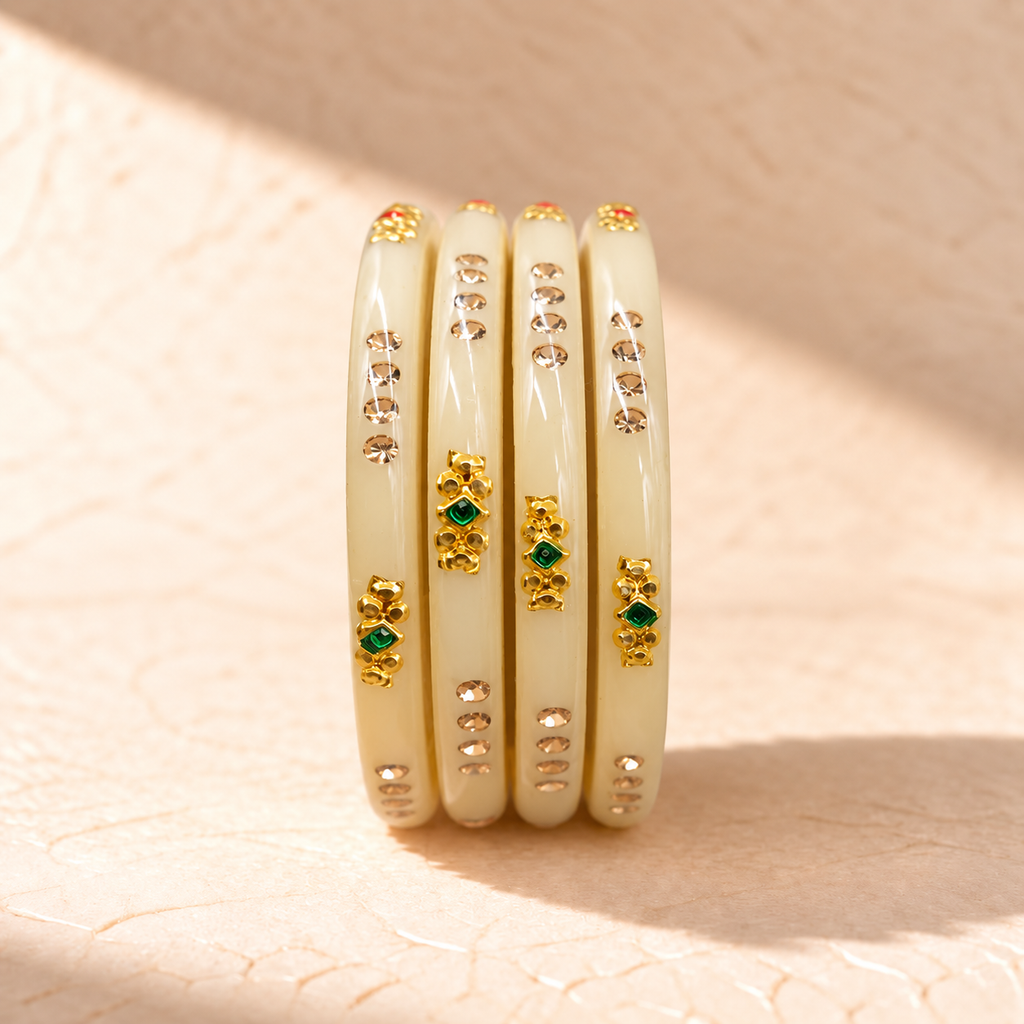Traditional Crystal Plastic Bangles – 4 Piece Set
