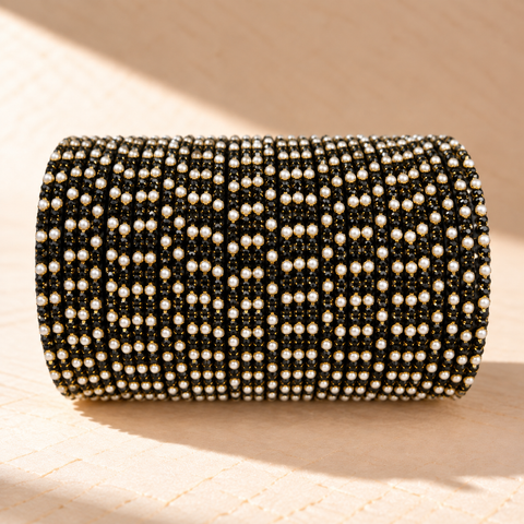 Noor Pearl 3-Dozen Bangle Set – Black & Golden