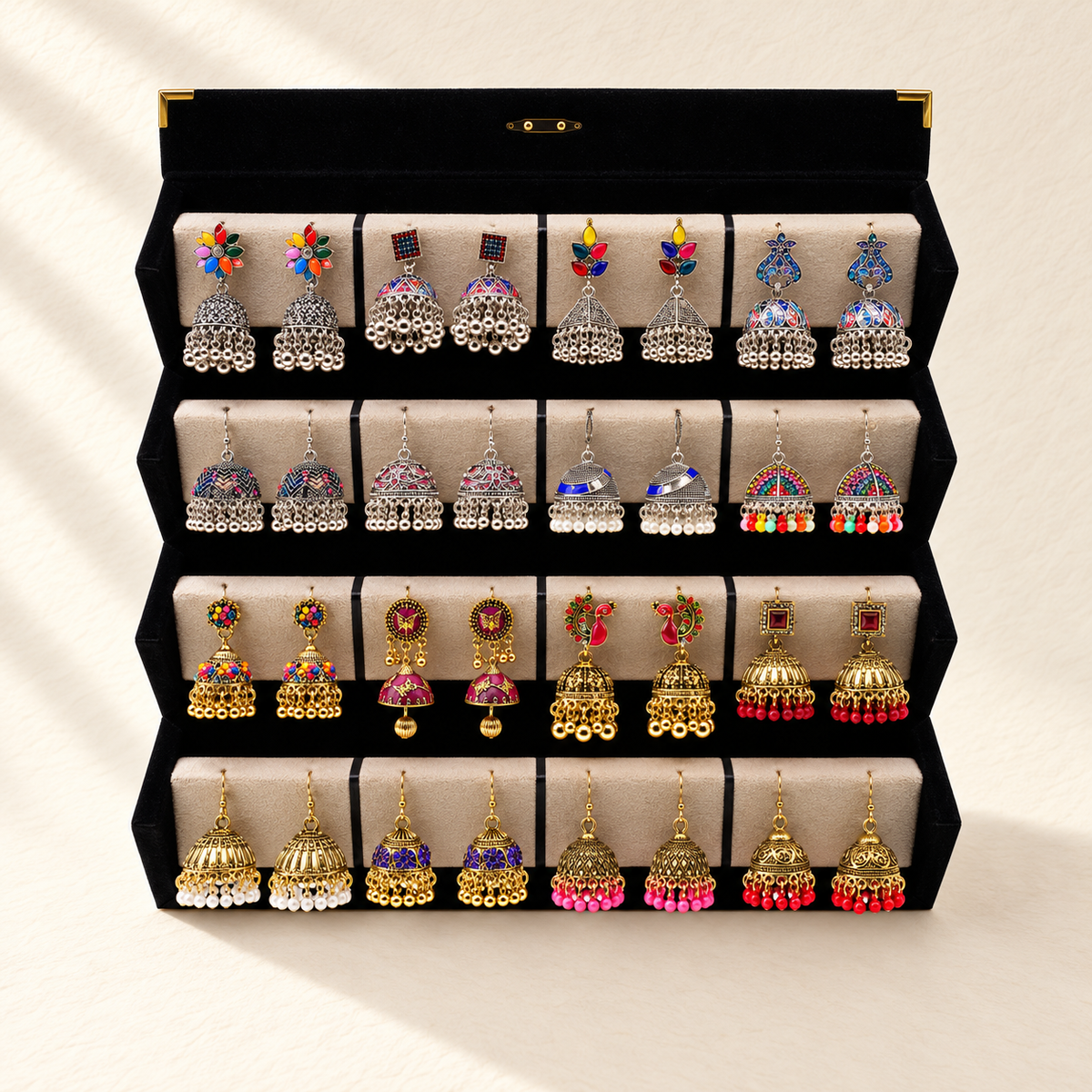 16-Pair Colourful Jhumka Earrings Box