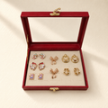 6-Pair Elegant Gold Stud Earrings Box