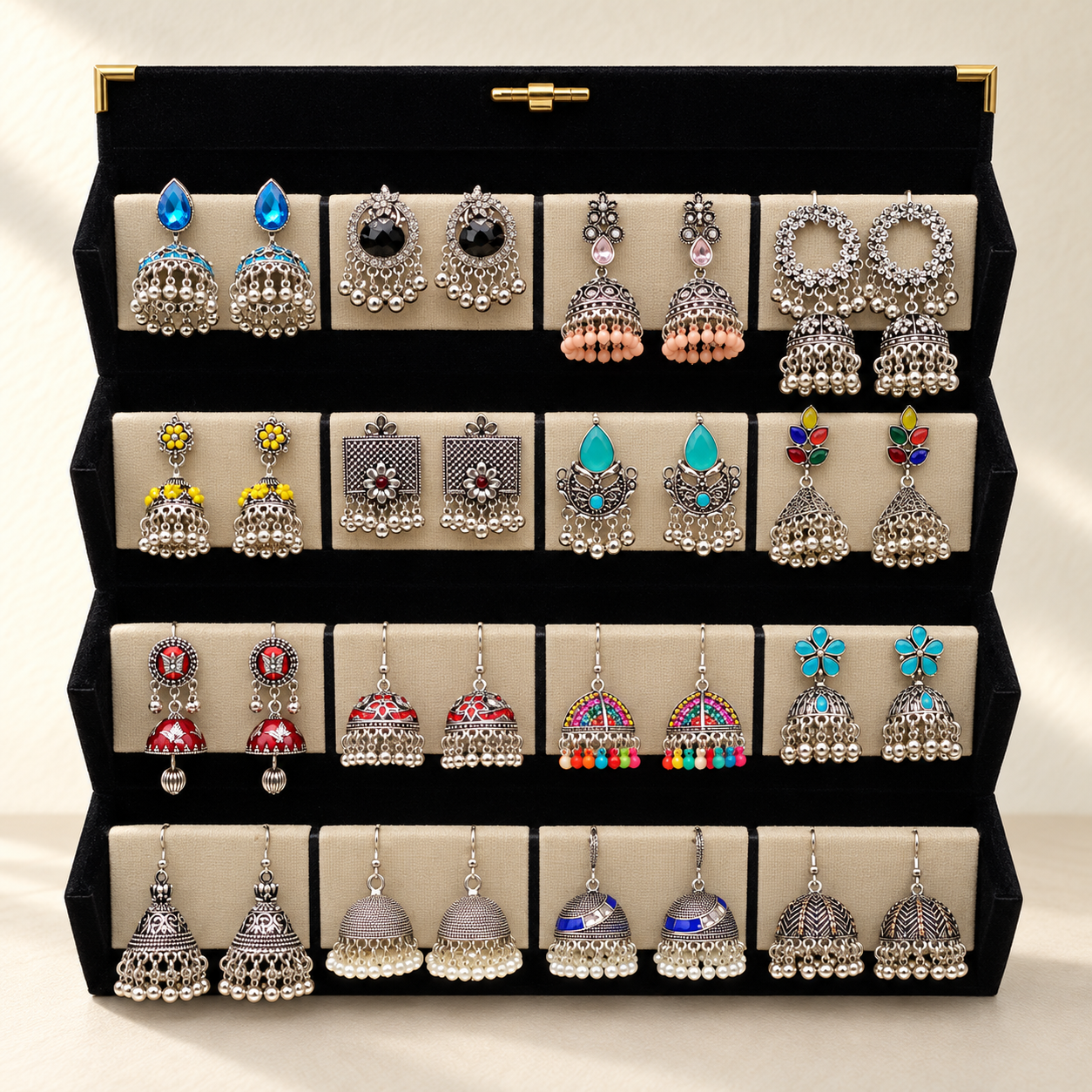 16-Pair Oxidized Jhumka Earrings Box
