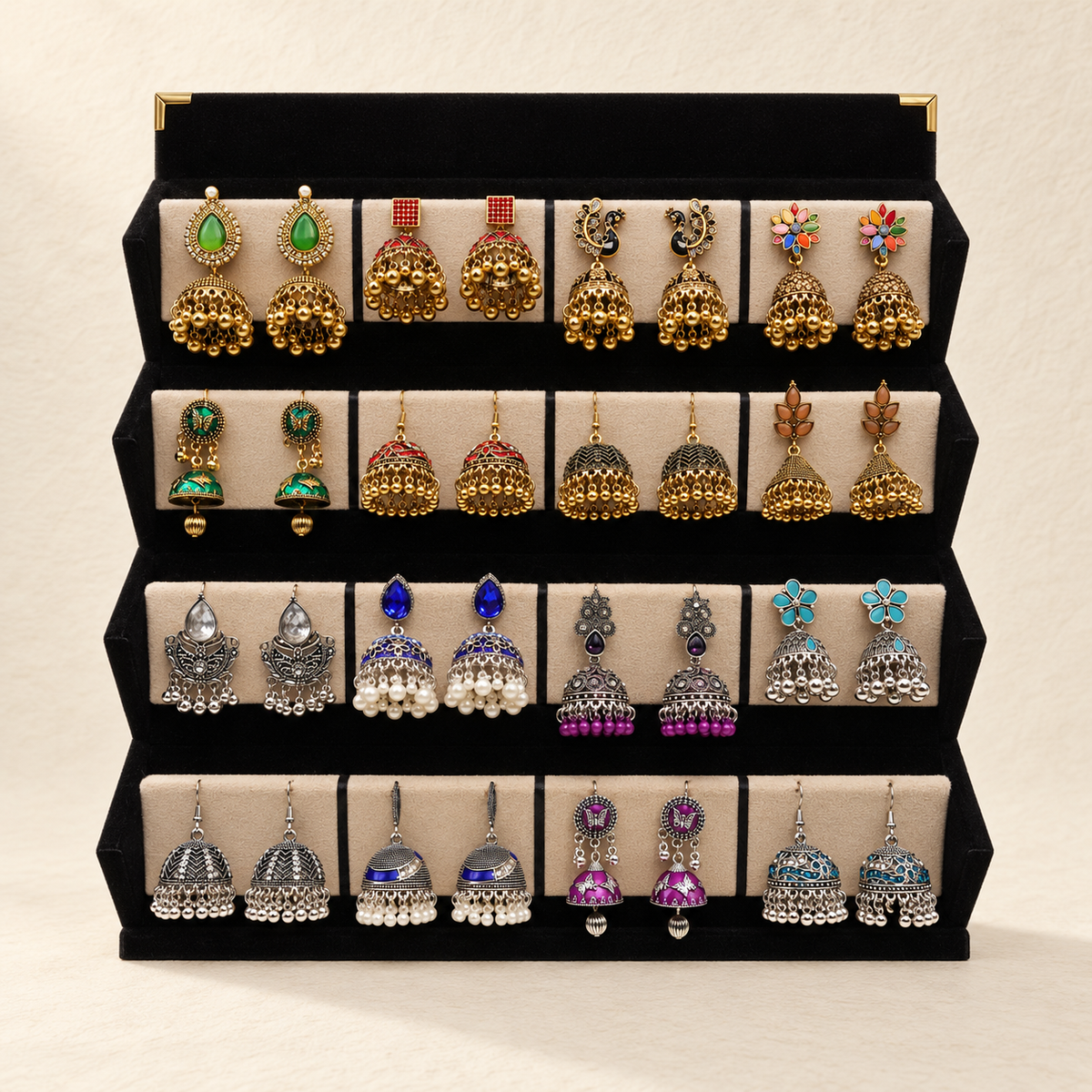 16-Pair Gold & Silver Jhumka Box