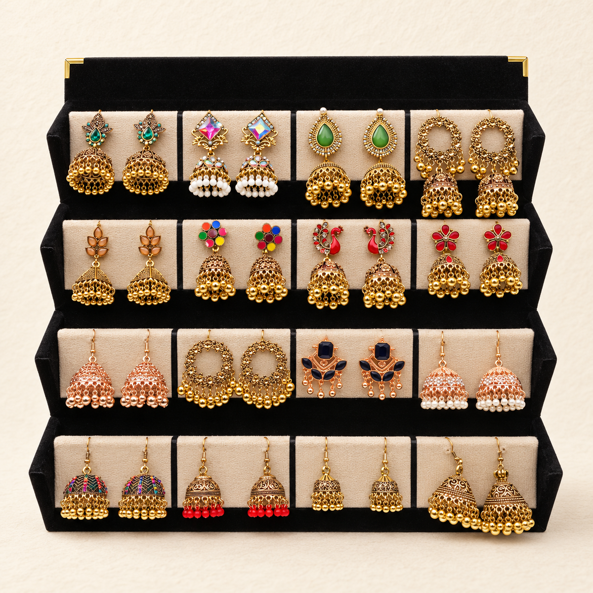16-Pair Antique Gold Jhumka Box
