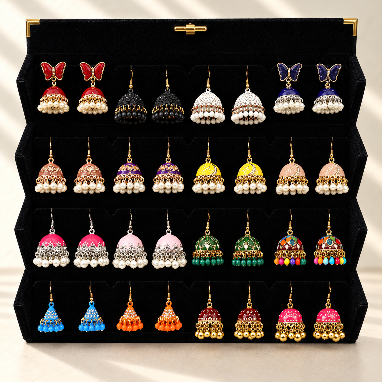 16-Pair Colourful Pearl Jhumka Box