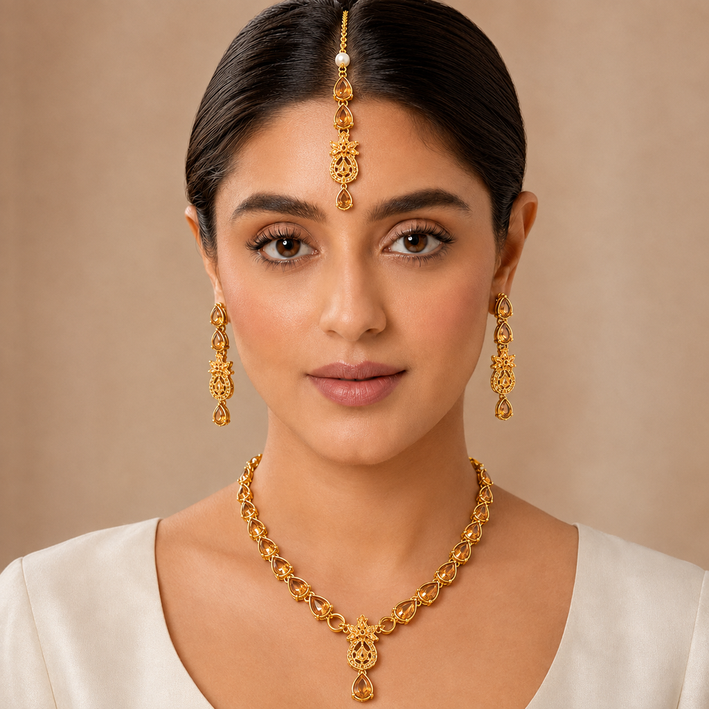 Golden Amber Drop Jewellery Set – view 2