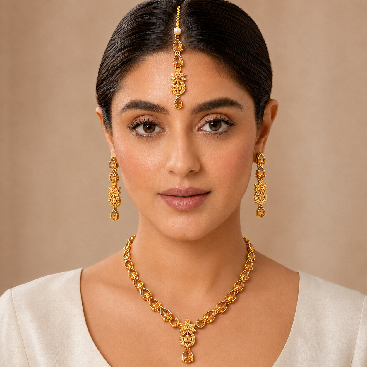 Golden Amber Drop Jewellery Set – view 2