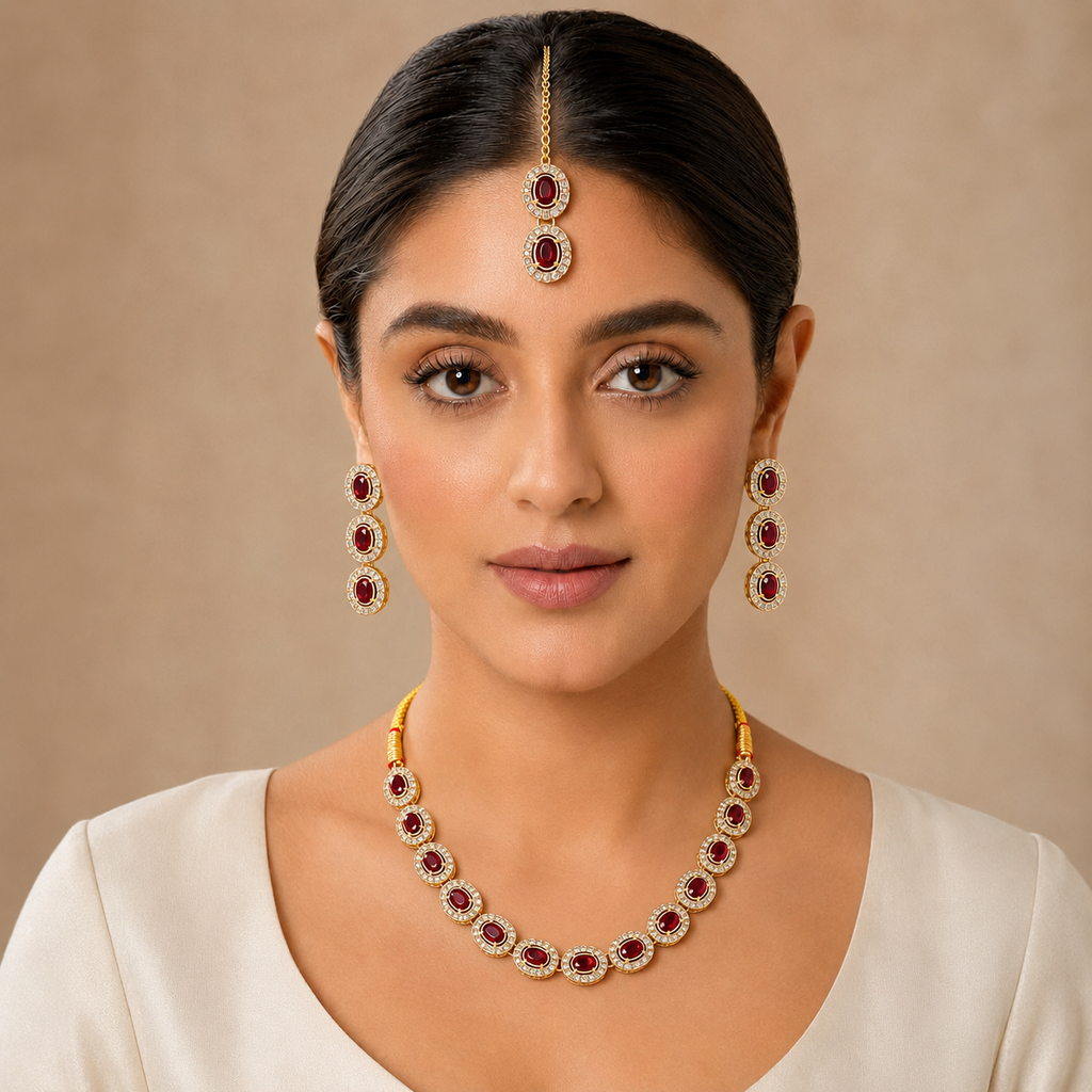 Ruby Halo Jewellery Set – view 2
