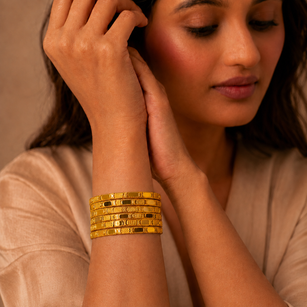 Mosaic Gold-Plated Bangles – Set of 6 – view 2