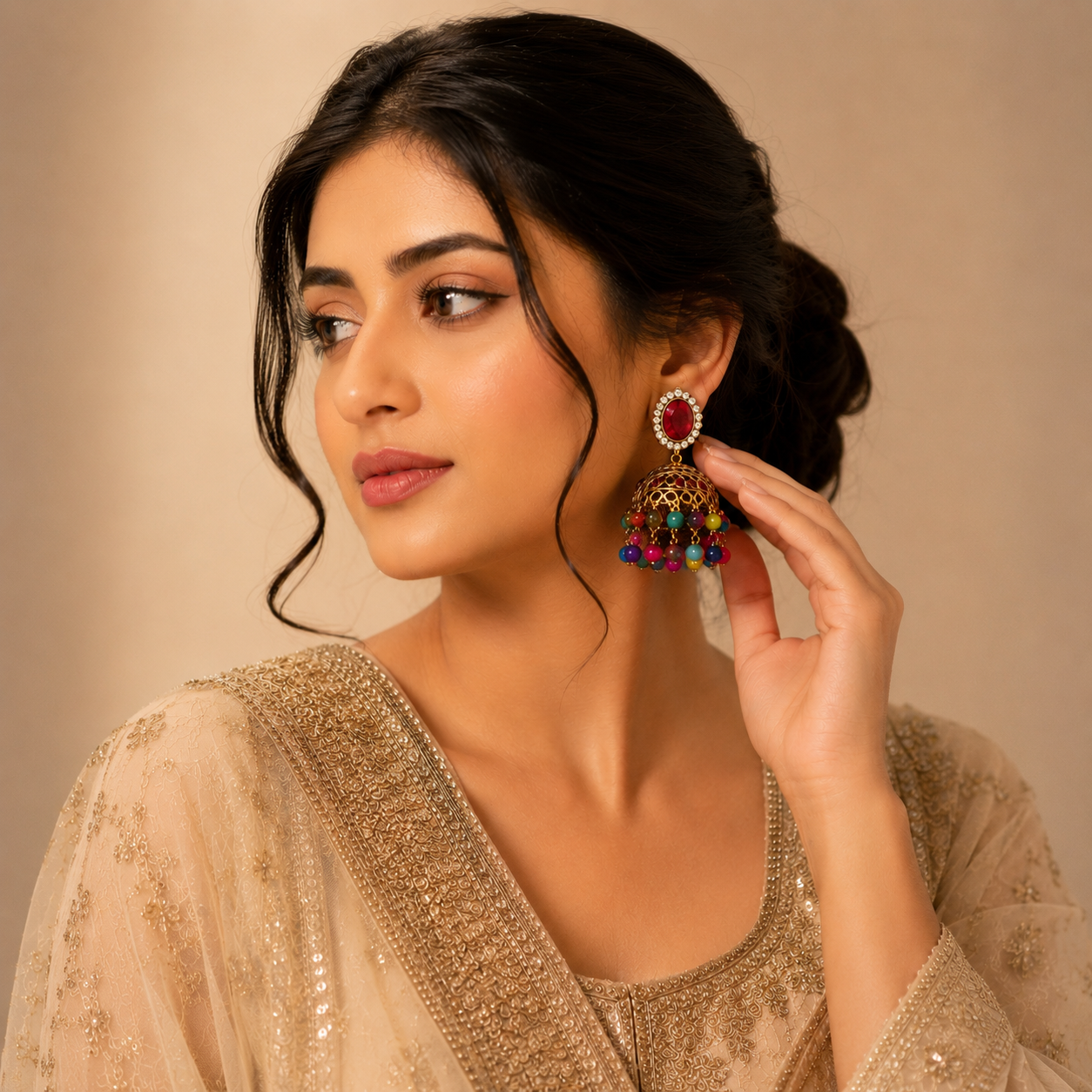 Premium Multi-Color Jhumka Earrings Set – Wedding & Eid Collection