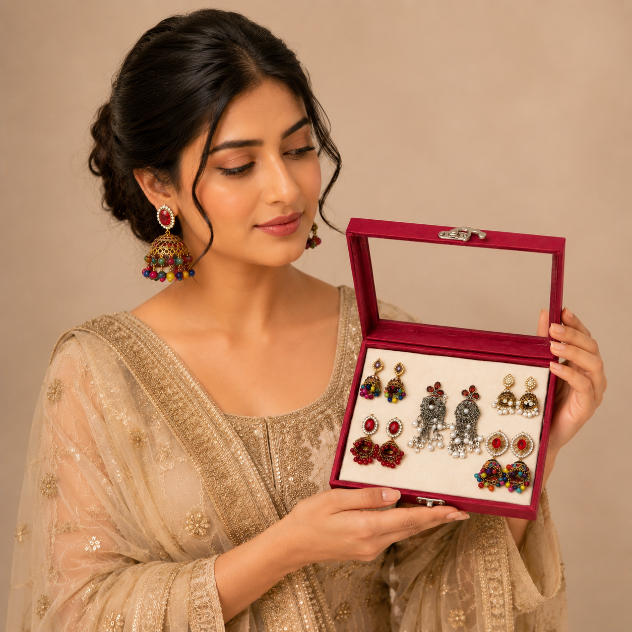 Premium Multi-Color Jhumka Earrings Set – Wedding & Eid Collection