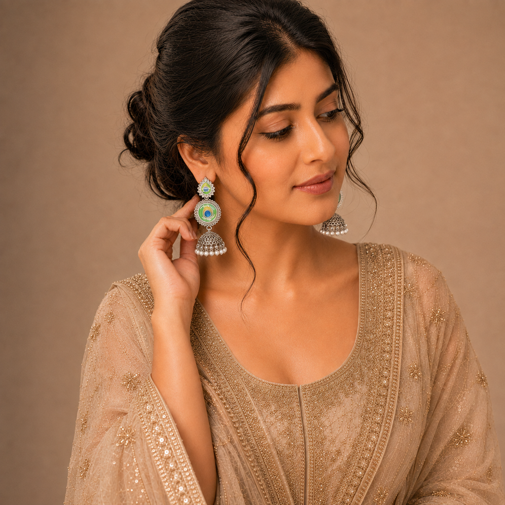 Silver & Colorful Jhumka Collection Box – 16 Pairs – Traditional Statement Earrings