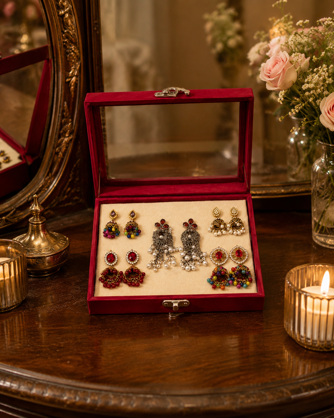Premium Multi-Color Jhumka Earrings Set – Wedding & Eid Collection