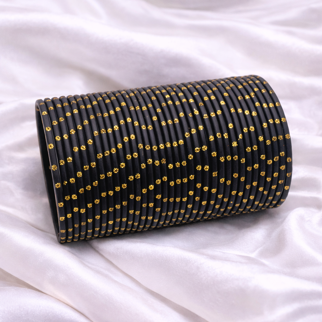 Black & Gold Polka Dot Classic Bangle Set – 1 Darjan