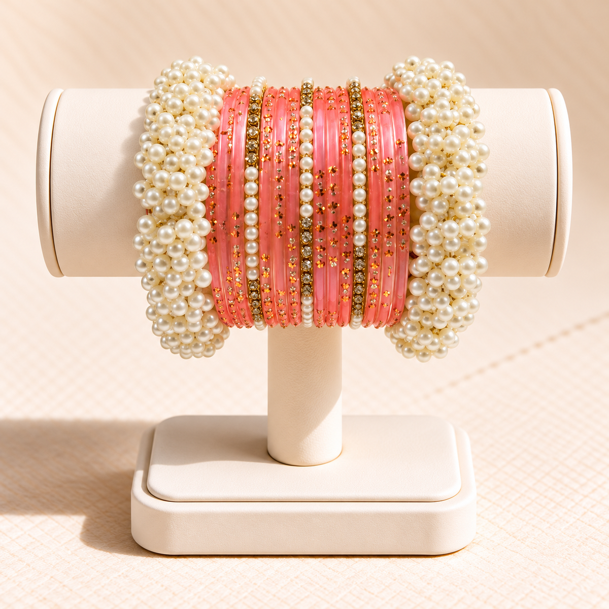 Gul-e-Moti Peach Pink Pearl Bangle Set