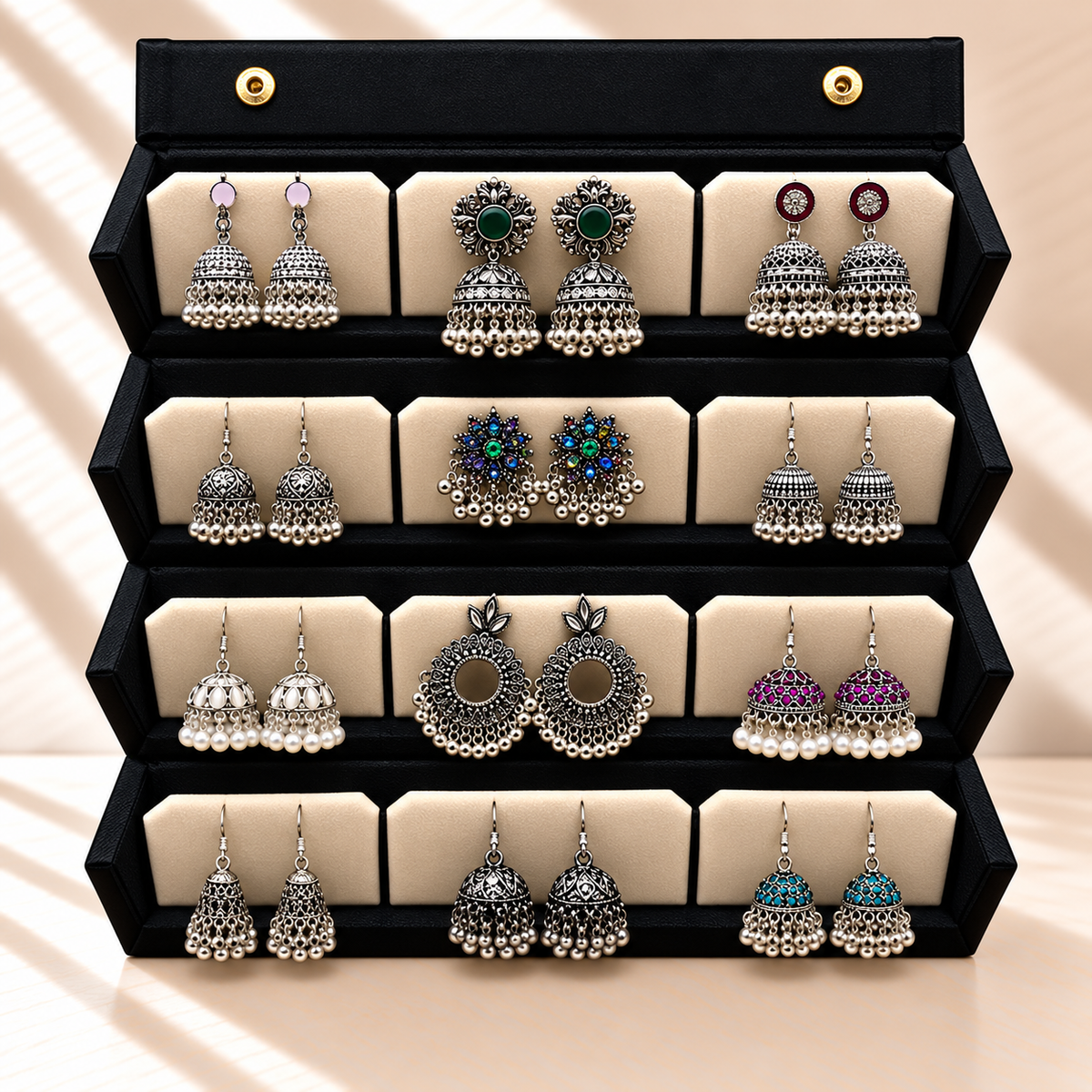 Chandni Mehfil 12-Pair Oxidized Silver Jhumka Box