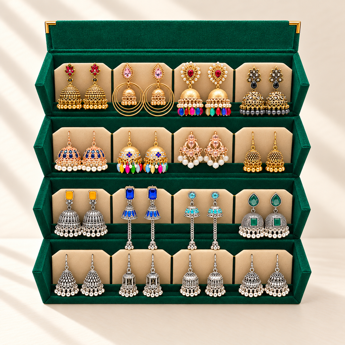 Zar-e-Mahal 16-Pair Luxury Jhumka Box