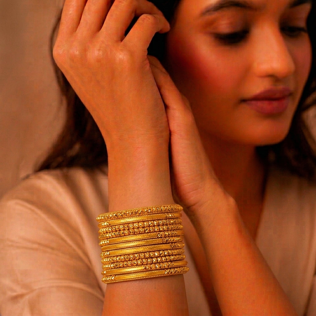 Delicate Texture Gold-Plated Bangles (8 Pieces) – view 2