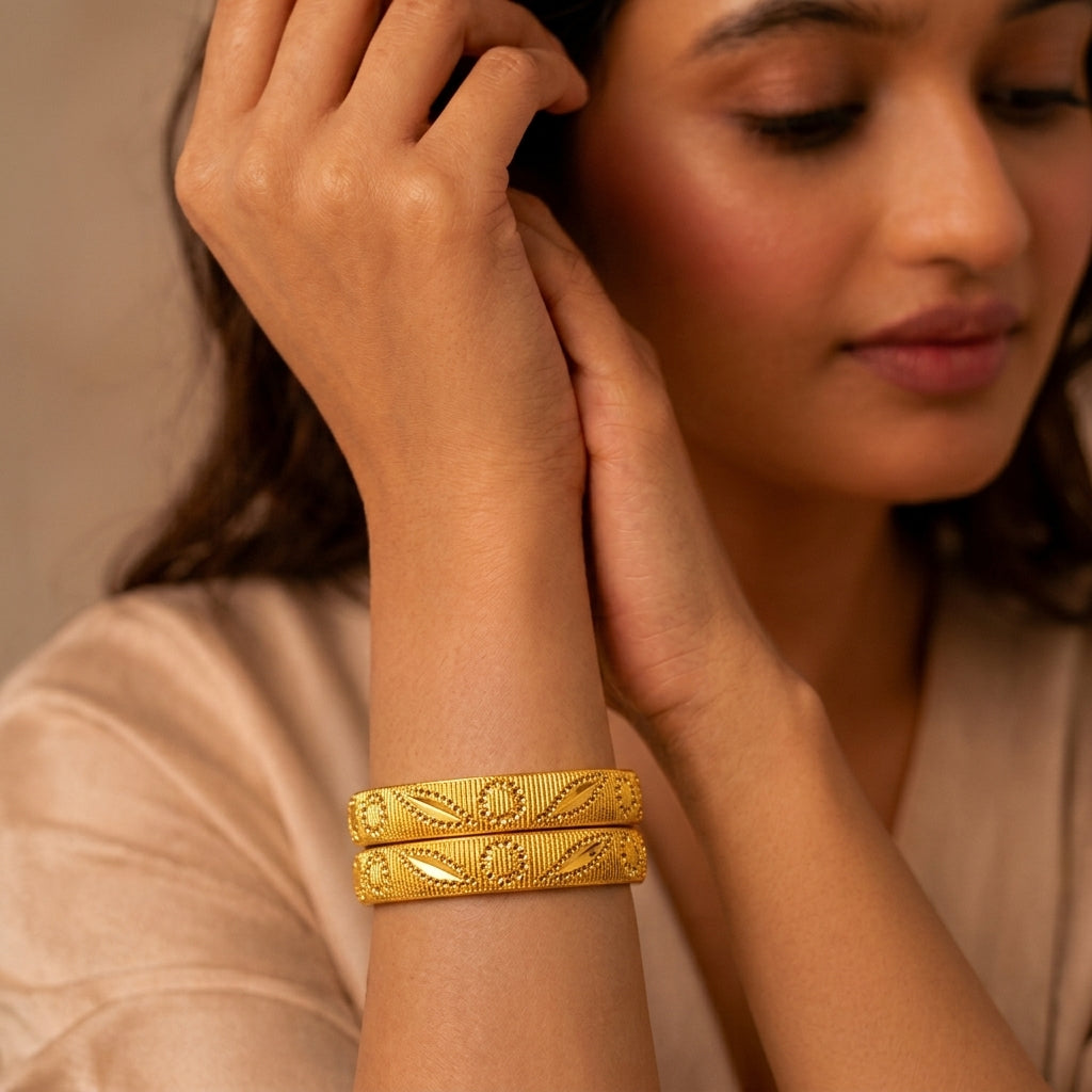 Regal Pattern Gold-Plated Bangles – Set of 4 – view 2