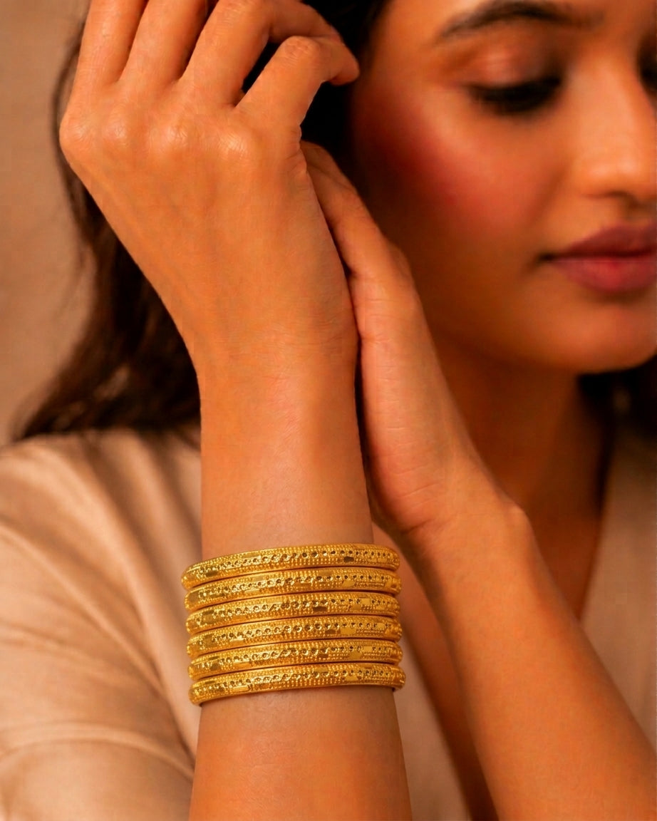 Classic Dotted Gold-Plated Bangles – Set of 7 – view 2
