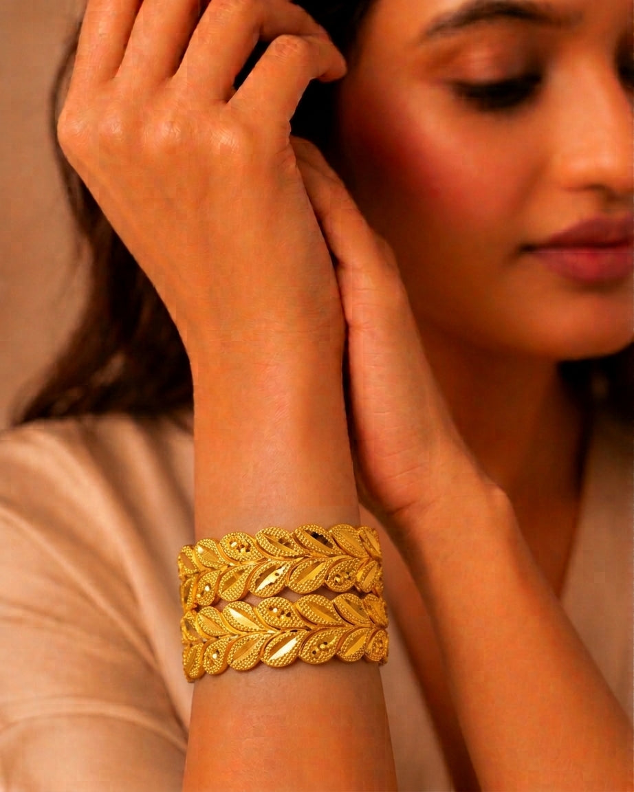 Leaf Elegance Gold-Plated Bangles – Set of 2 – view 2