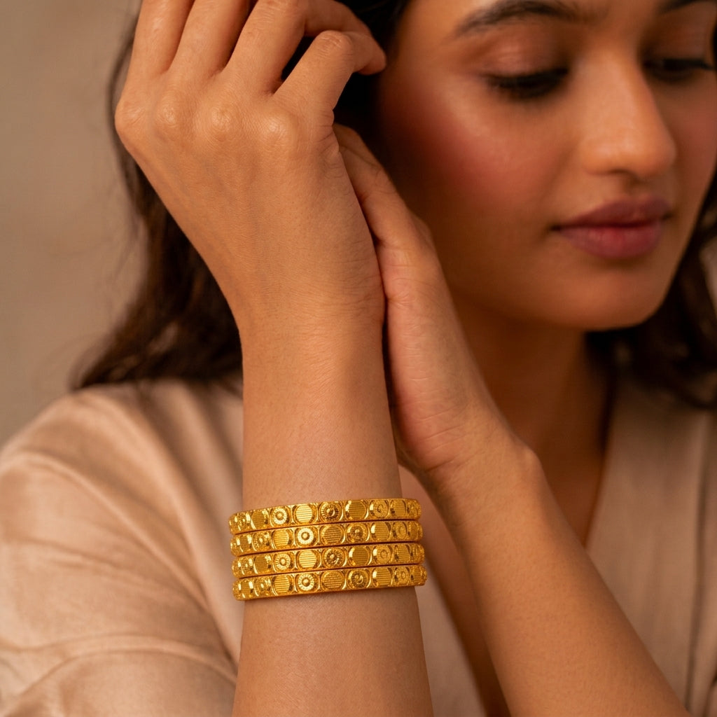 Circle Charm Gold-Plated Bangles – Set of 4 – view 2