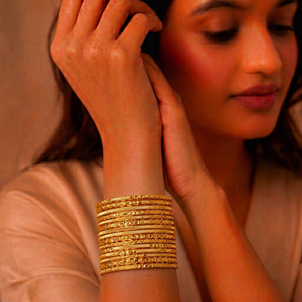 Luxe Texture Gold-Plated Bangles (12 Pieces) – view 2