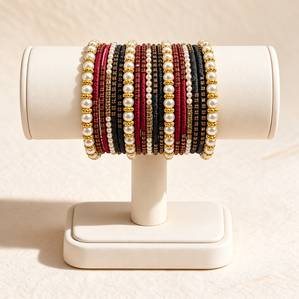 Shahi Maroon & Black Pearl Bangle Set