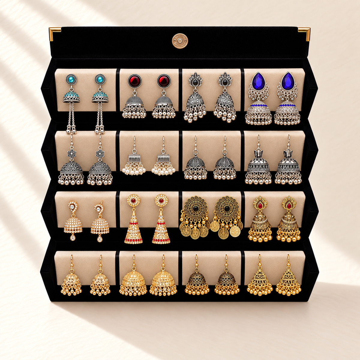 Noor Mahal 16-Pair Traditional Jhumka Box