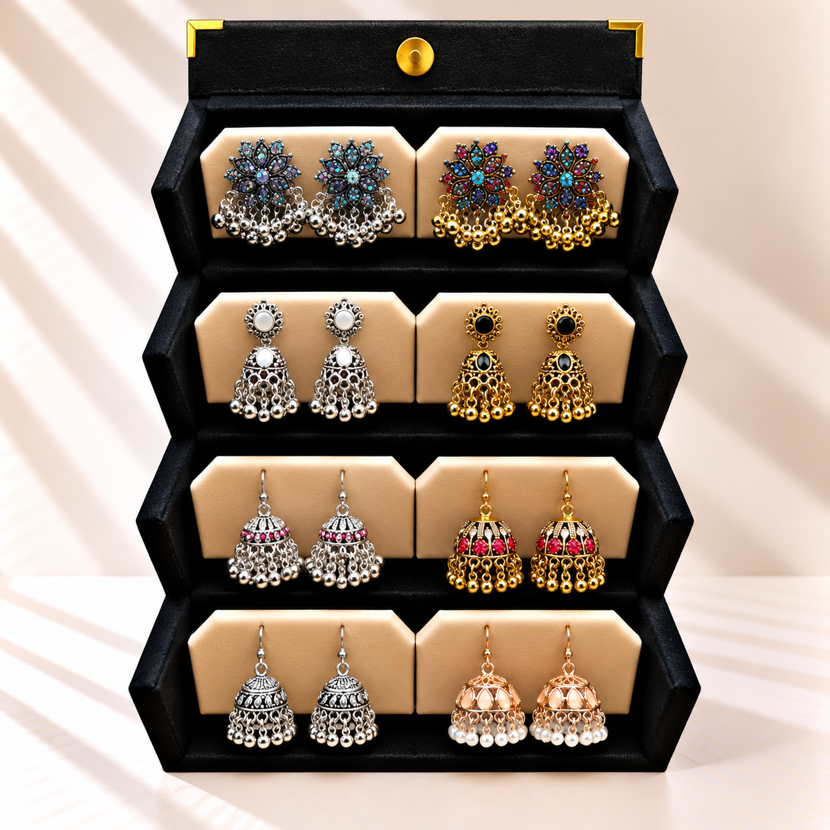 Jashn-e-Rang 8-Pair Gold & Silver Jhumka Box