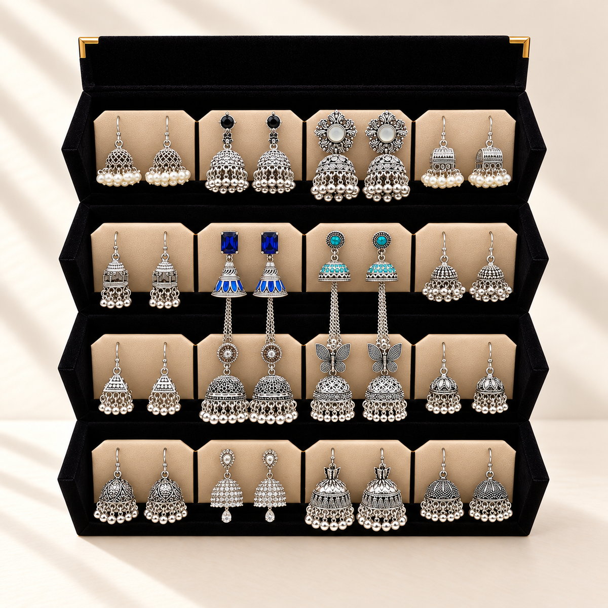 Noor-e-Chandi Shahi 16-Pair Jhumka Box