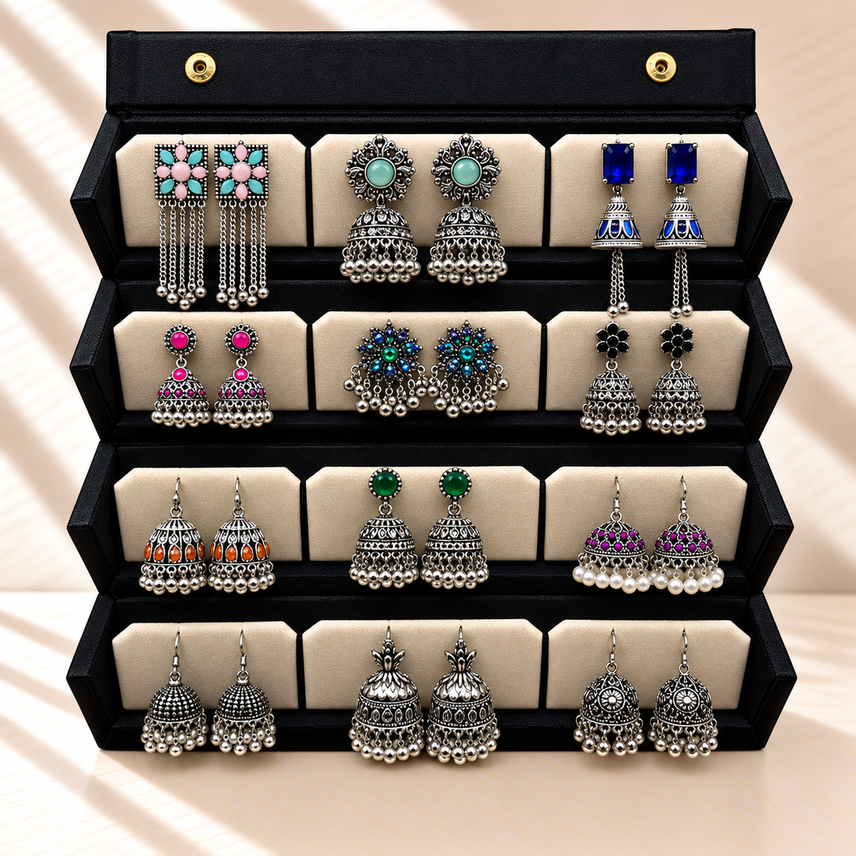 Noor-e-Silver 12-Pair Jhumka Box